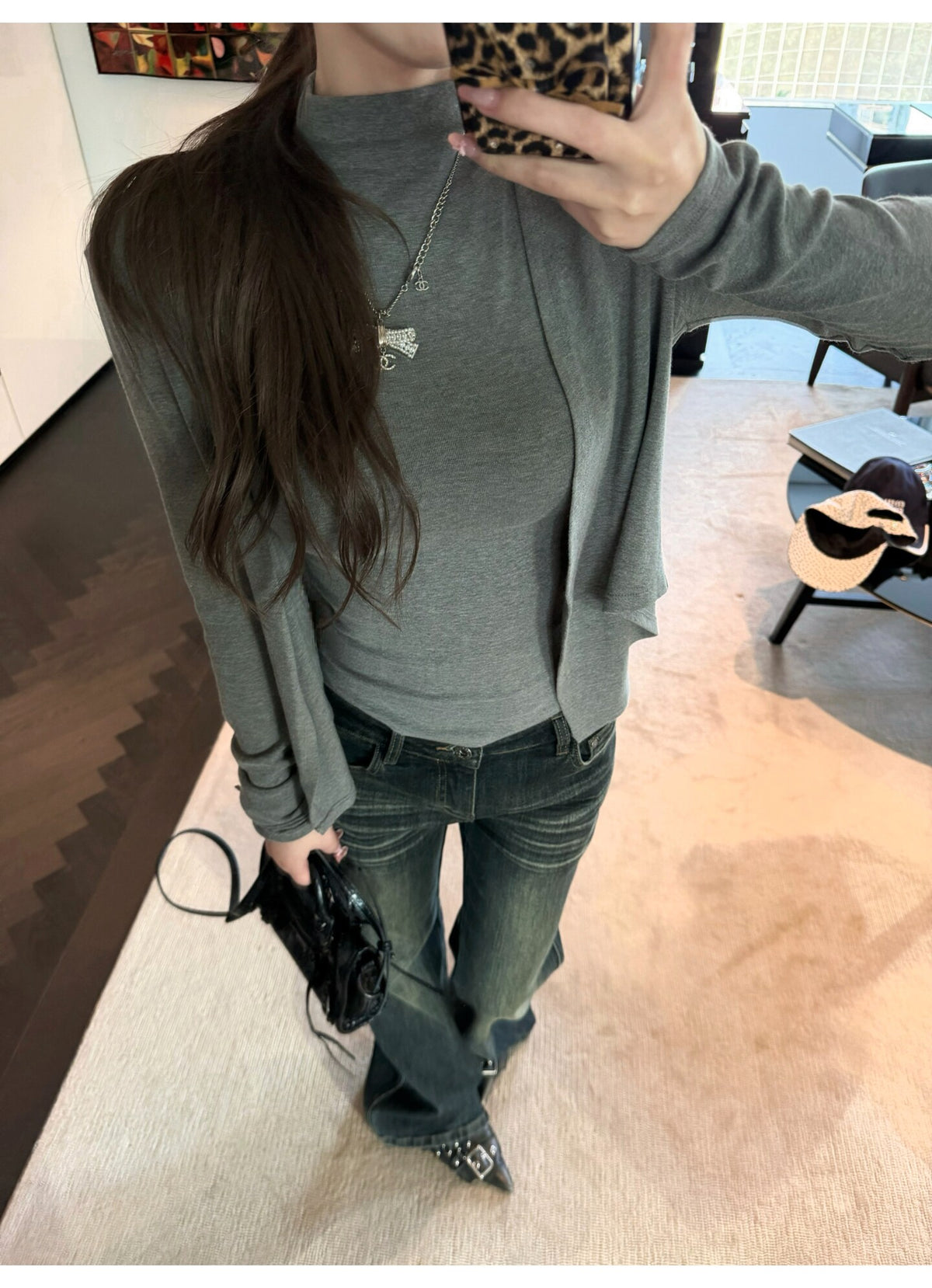 💕溫柔奶氣無袖半高領針織背心+開衫兩件套
