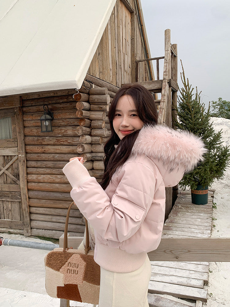 💕冬季甜美毛毛短款小個子連帽棉衣