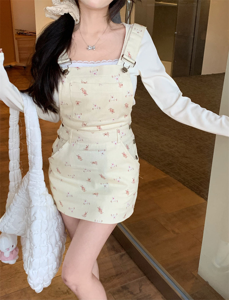 💕chic溫柔可愛韓系碎花吊帶裙套裝