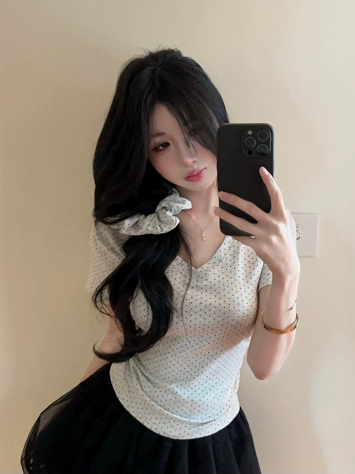💕氣質星星點點V領短袖上衣