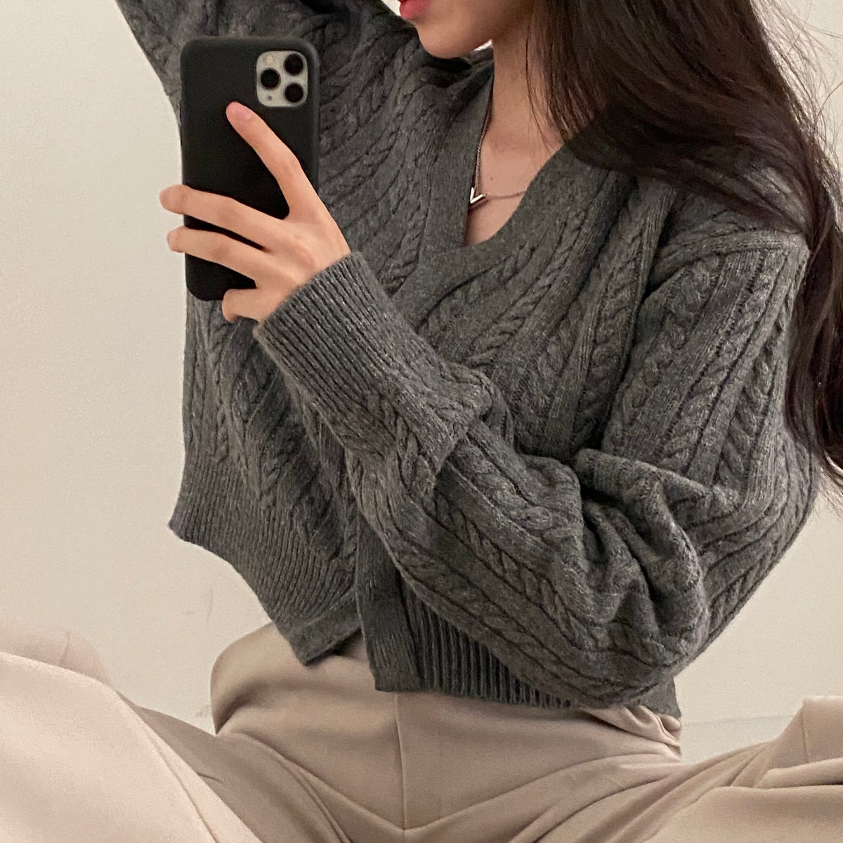 💕韓系chic秋冬復古麻花翻領毛衣