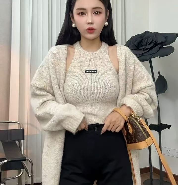 💕韓系東大門掛脖顯瘦針織開衫毛衣兩件