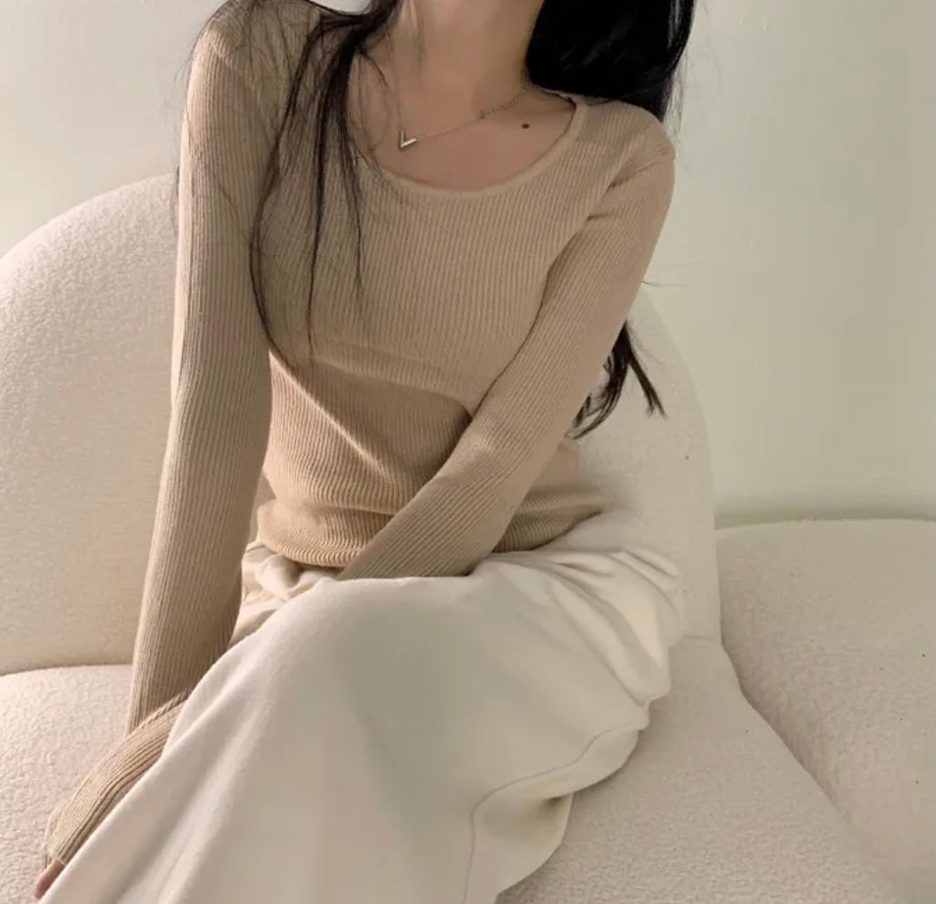 💕韓系chic長袖修身親膚針織打底百搭顯瘦上衣