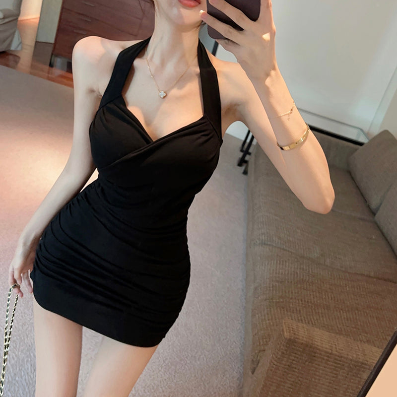 💕法式高級純欲掛脖吊帶包臀裙