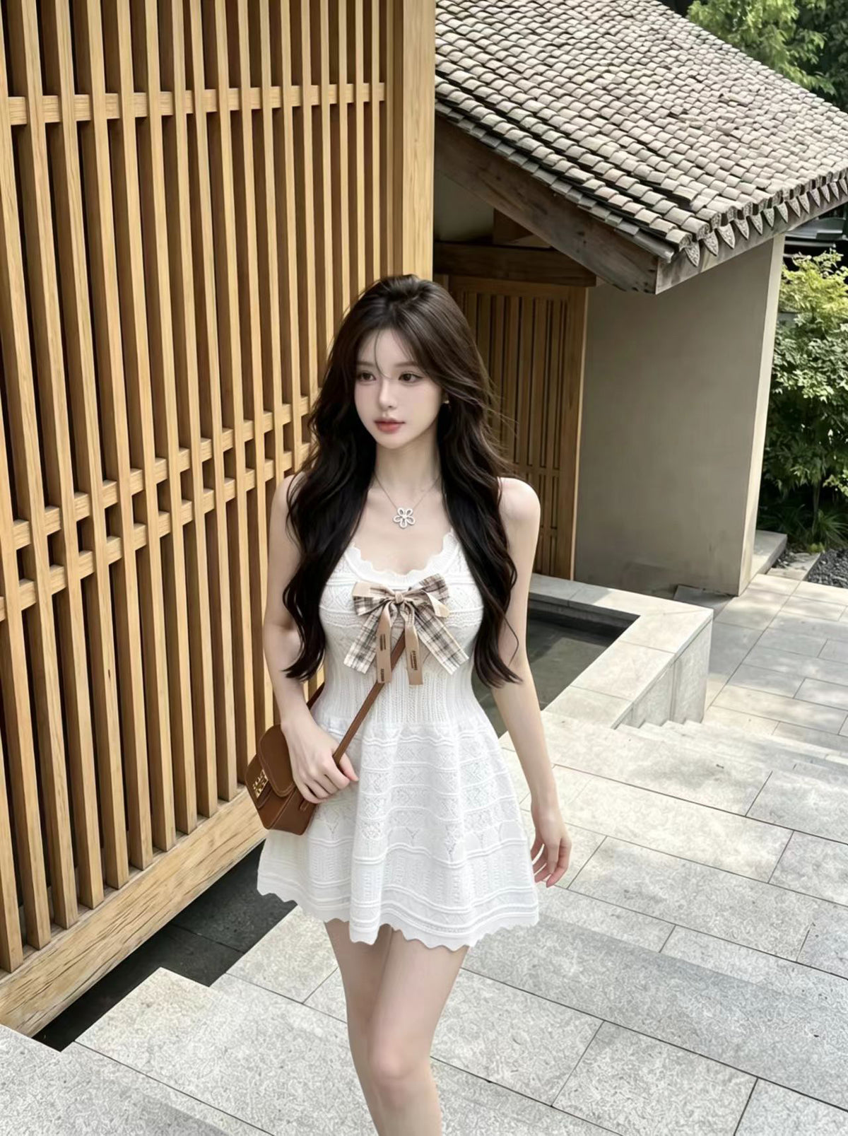 💕純欲性感蝴蝶結收腰吊帶連衣裙