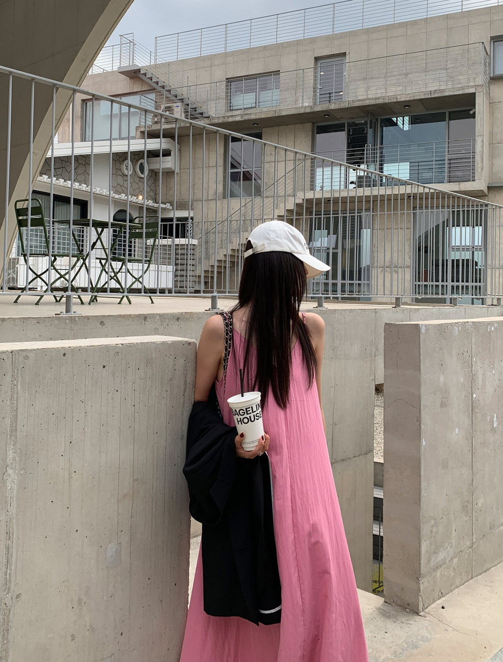 💕韓系氣質V領慵懶露背休閒度假長裙