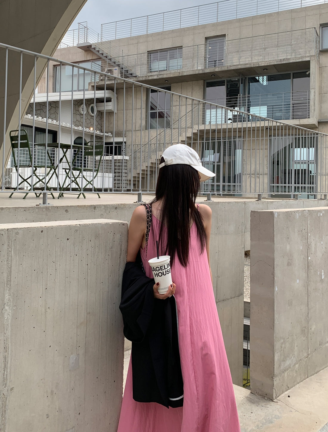 💕韓系氣質V領慵懶露背休閒度假長裙