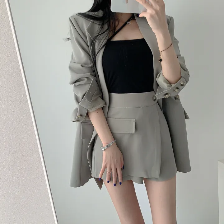 💕春秋韓版西裝短褲裙兩件套