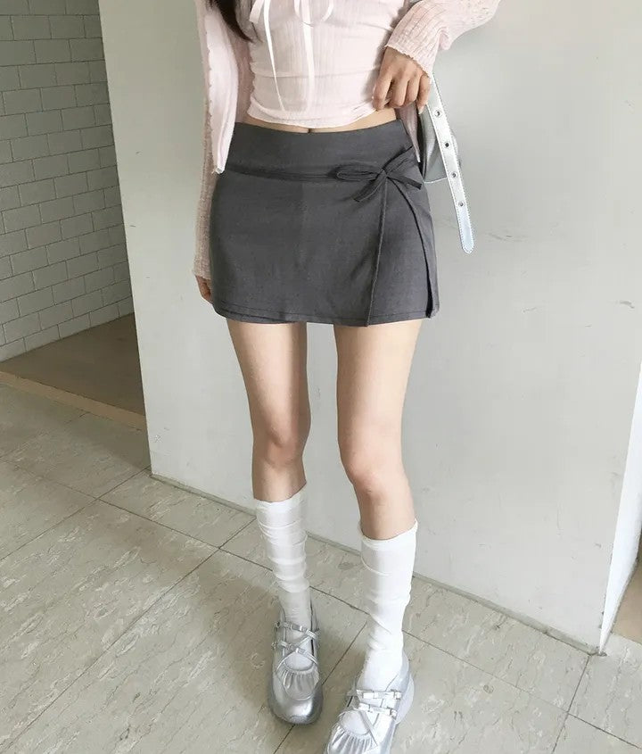 💕溫柔蝴蝶結別緻開衩半身高腰包臀短裙