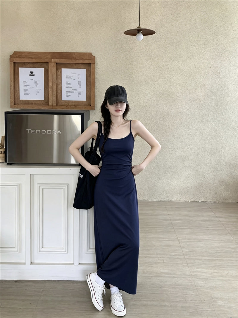 💕百搭休閒清透感藍色開衫連衣裙兩件套