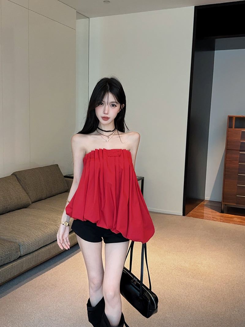 💕重工氛圍感澎澎抹胸襯衫上衣