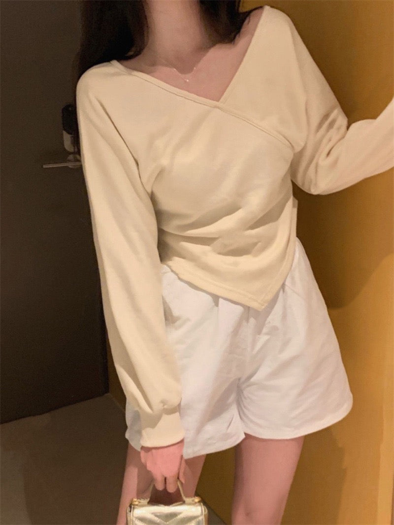 💕韓系露肩不規則休閒純色衛衣