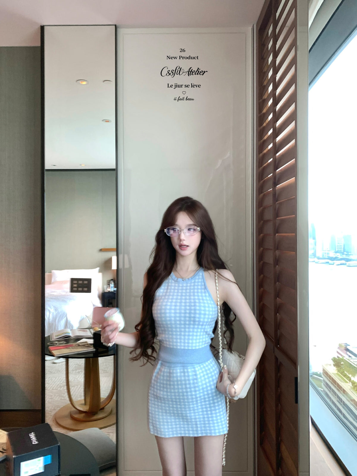 💕海鹽香頌藍粉格子三件套