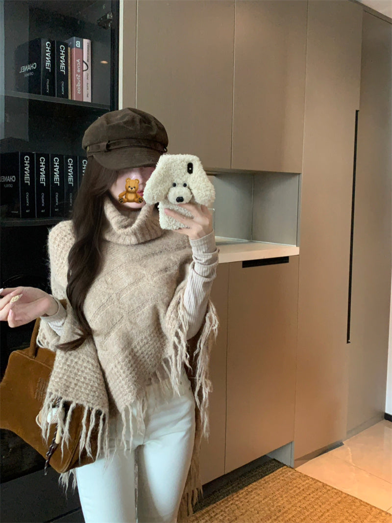 💕法式溫柔斗篷披肩氛圍感高領上衣