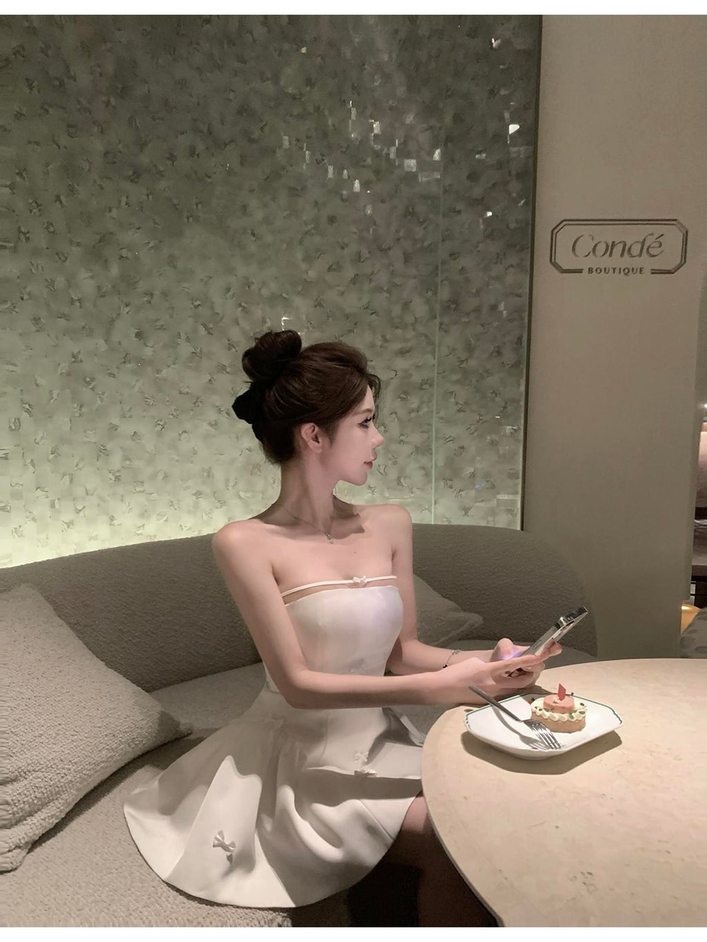 💕簡約氣質名媛緞面抹胸蝴蝶結連身裙