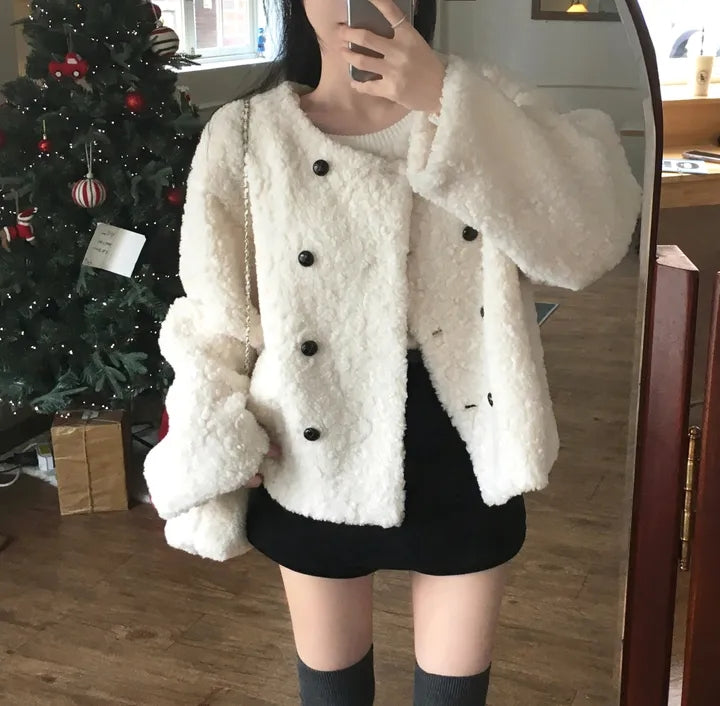 💕chic韓系高級雙排釦羊羔毛外套