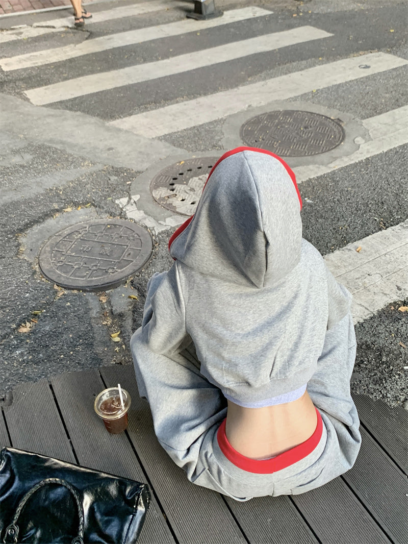 💕韓系個性設計感灰色長袖顯瘦休閒褲套裝