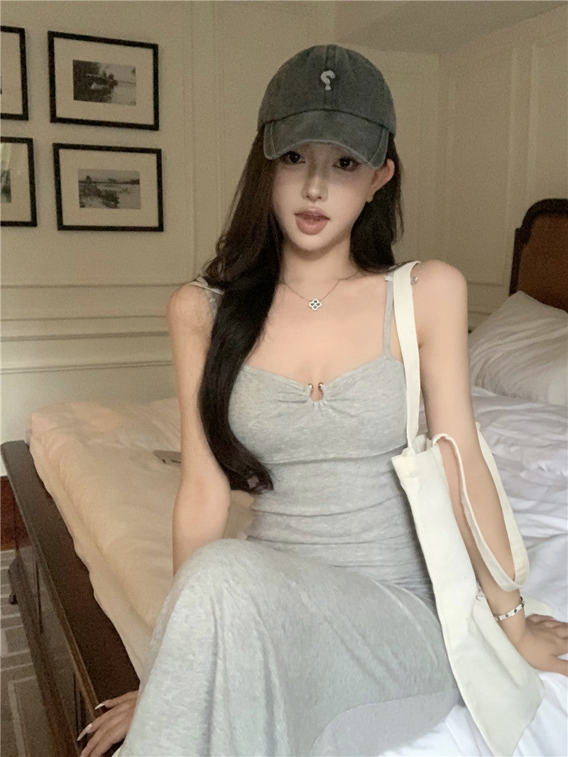 💕優雅簡約日常顯瘦修身吊帶長裙