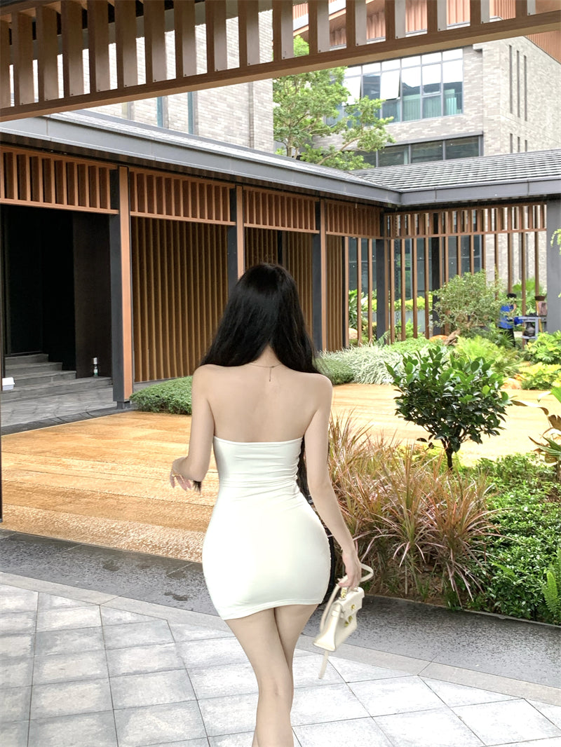 💕夏季性感網紗絕美抹胸包臀短裙