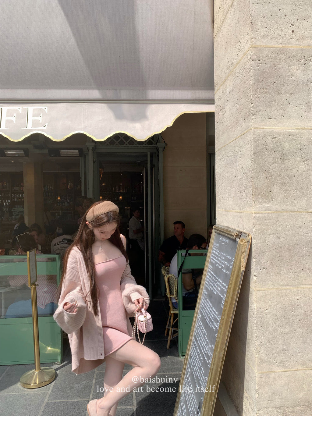 💕chic韓系溫柔慵懶連帽針織開衫吊帶裙兩件套