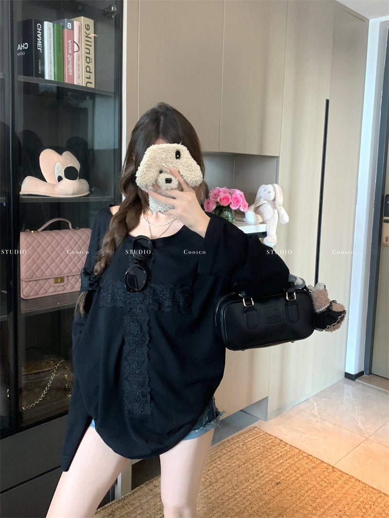 💕微透蕾絲寬鬆T袖打底衣