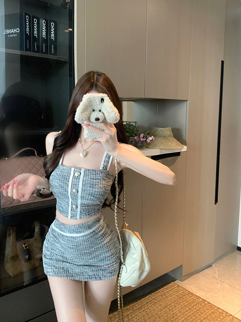 💕高級感氣質名媛小香風上衣+半身裙套裝