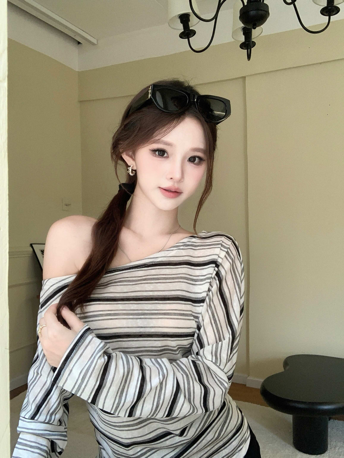 💕溫柔氣質簡約百搭條紋長袖上衣