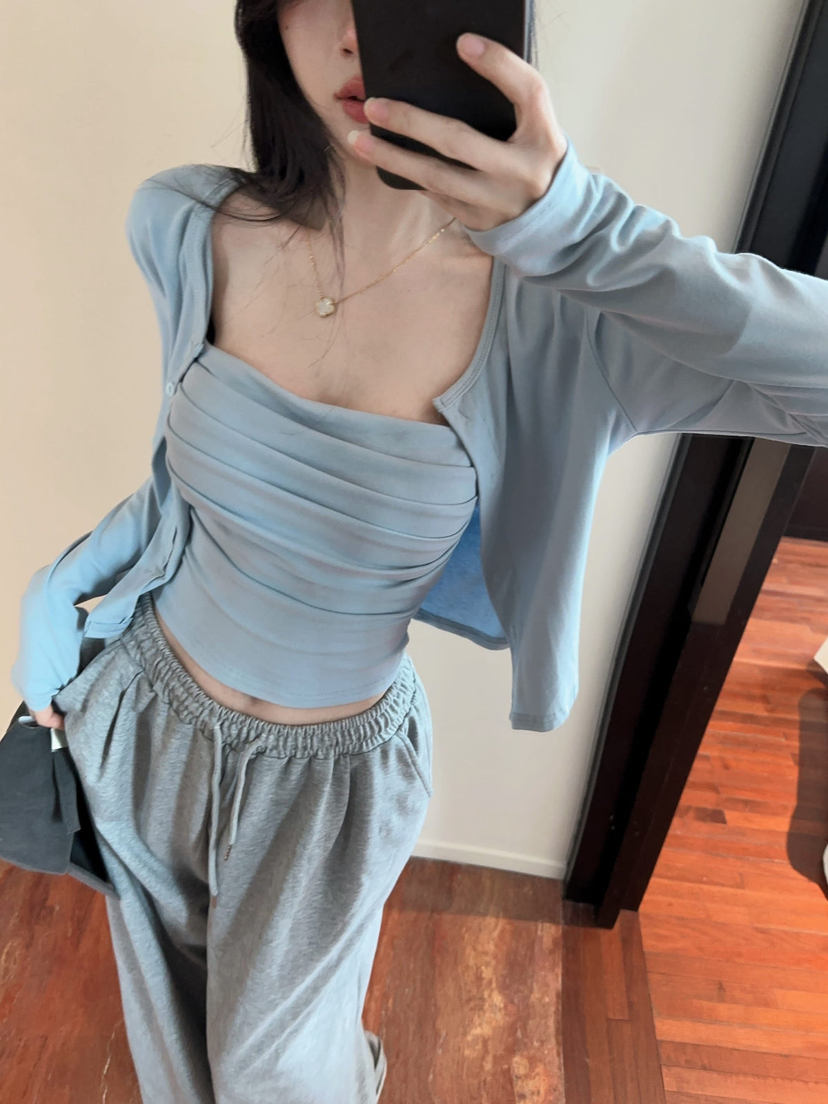 💕氣質慵懶休閒褶皺兩件式套裝