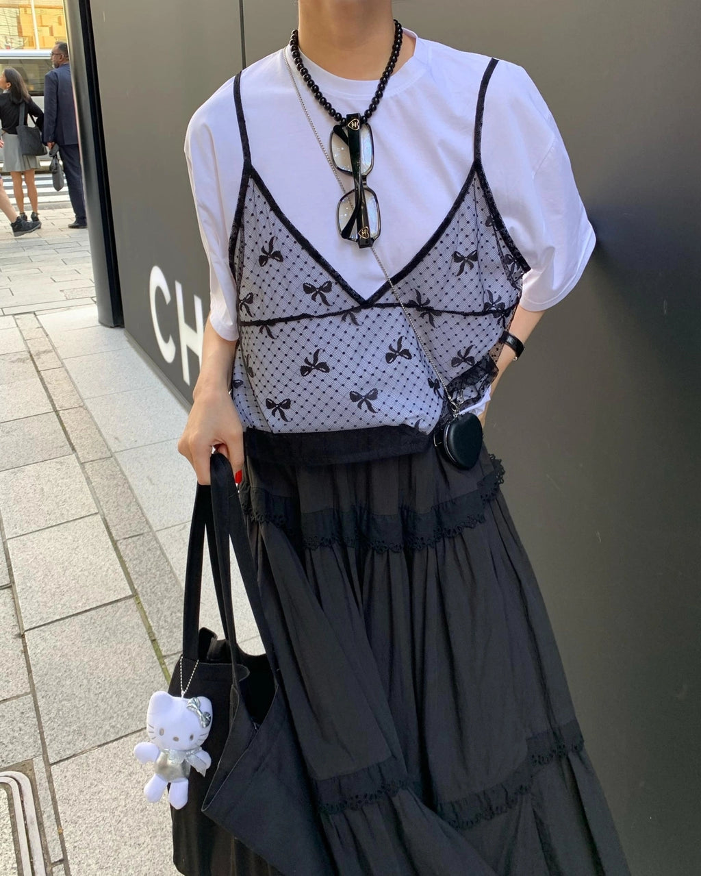 💕韓系東大門復古高腰拼接蕾絲邊蛋糕休閒長裙
