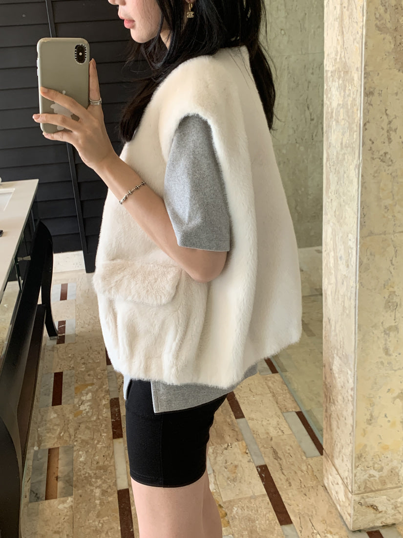 💕韓系chic水貂毛馬甲毛毛外套