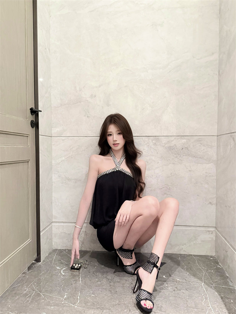 💕約會宴會法式無袖掛脖連衣裙