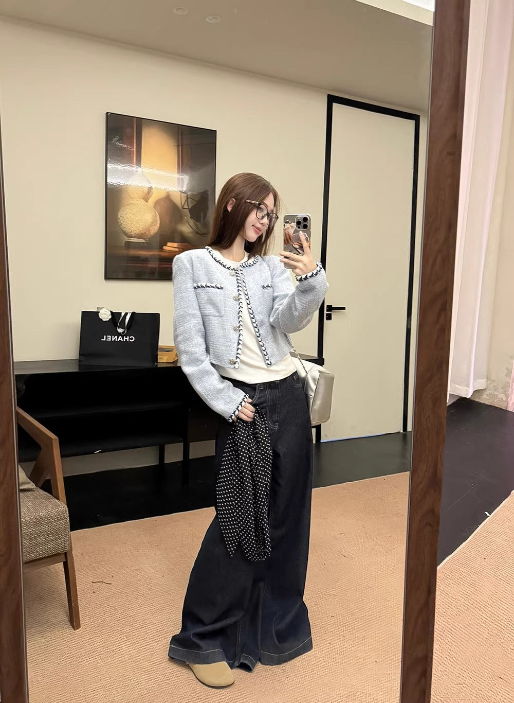 💕名媛小香風粗花呢短款長袖精緻外套