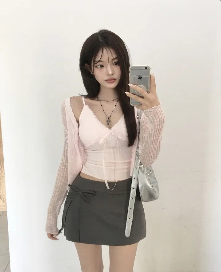 💕溫柔蝴蝶結別緻開衩半身高腰包臀短裙