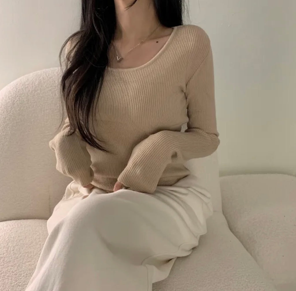 💕韓系chic長袖修身親膚針織打底百搭顯瘦上衣