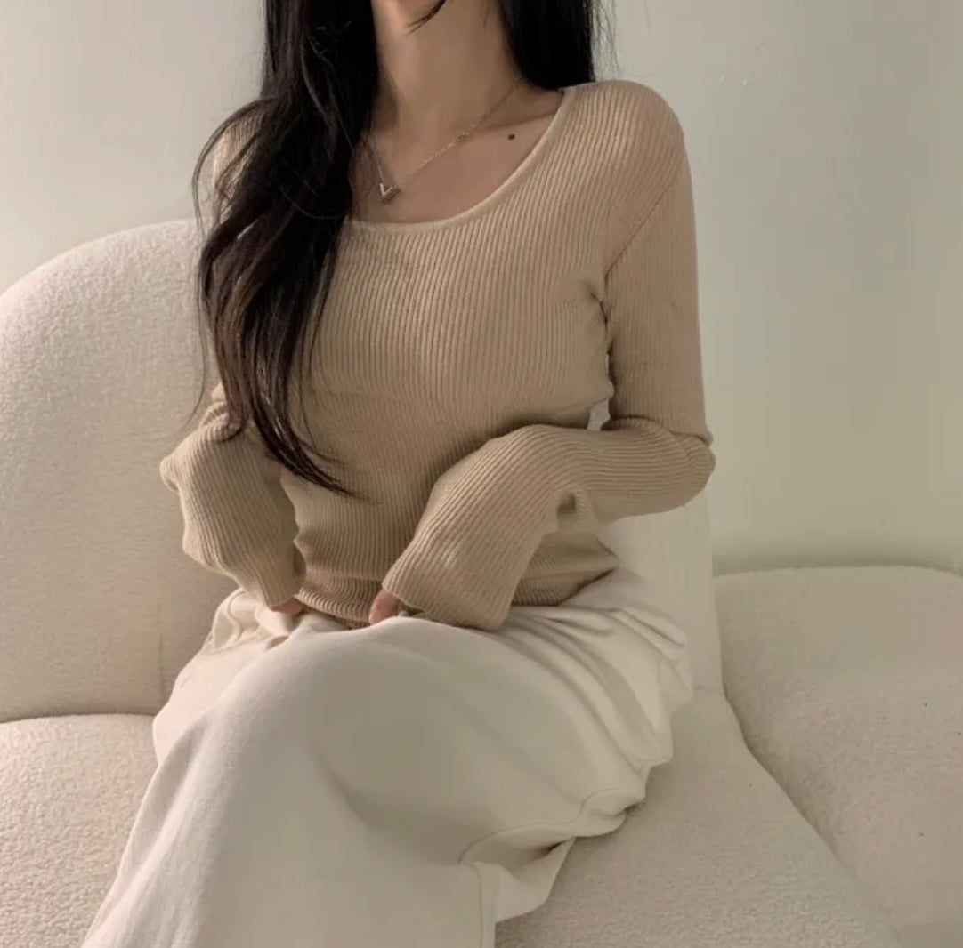 💕韓系chic長袖修身親膚針織打底百搭顯瘦上衣