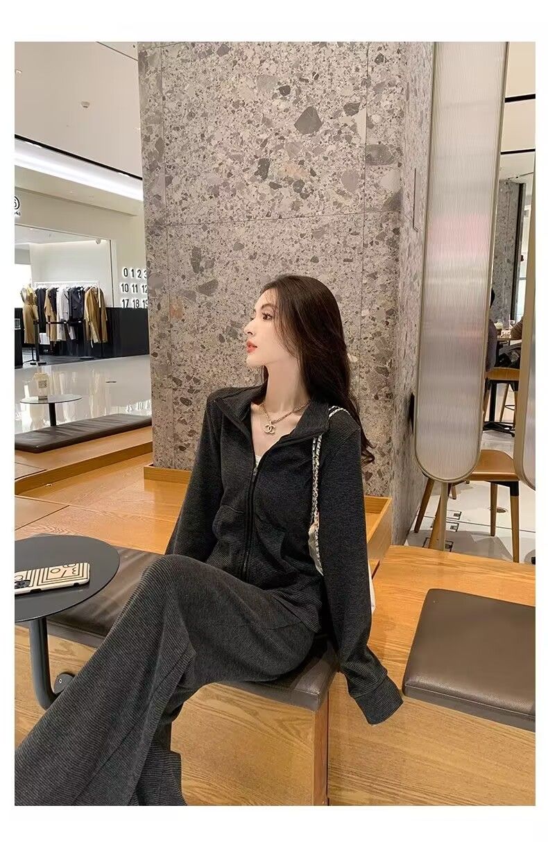 💕ins系慵懶風休閒運動服闊腿長褲套裝