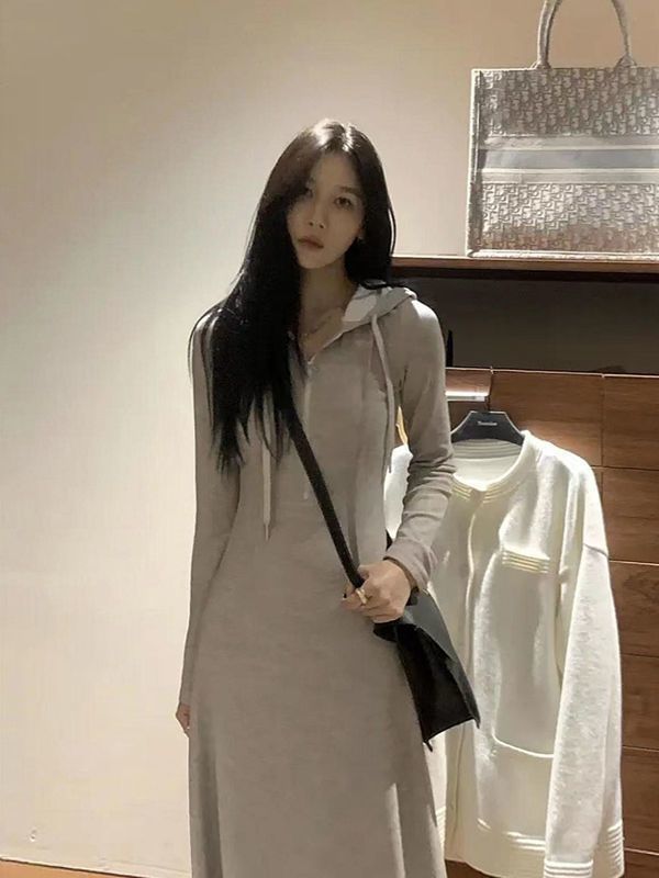 💕日常休閒高個子長款連帽衛衣連身裙