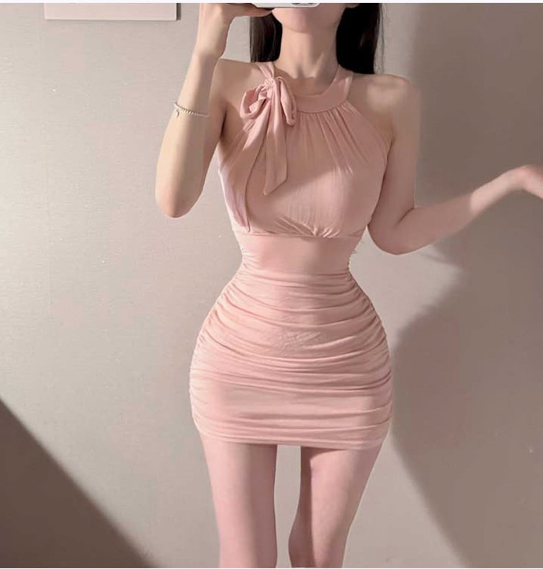💕韓系輕熟掛脖無袖包臀連衣短裙