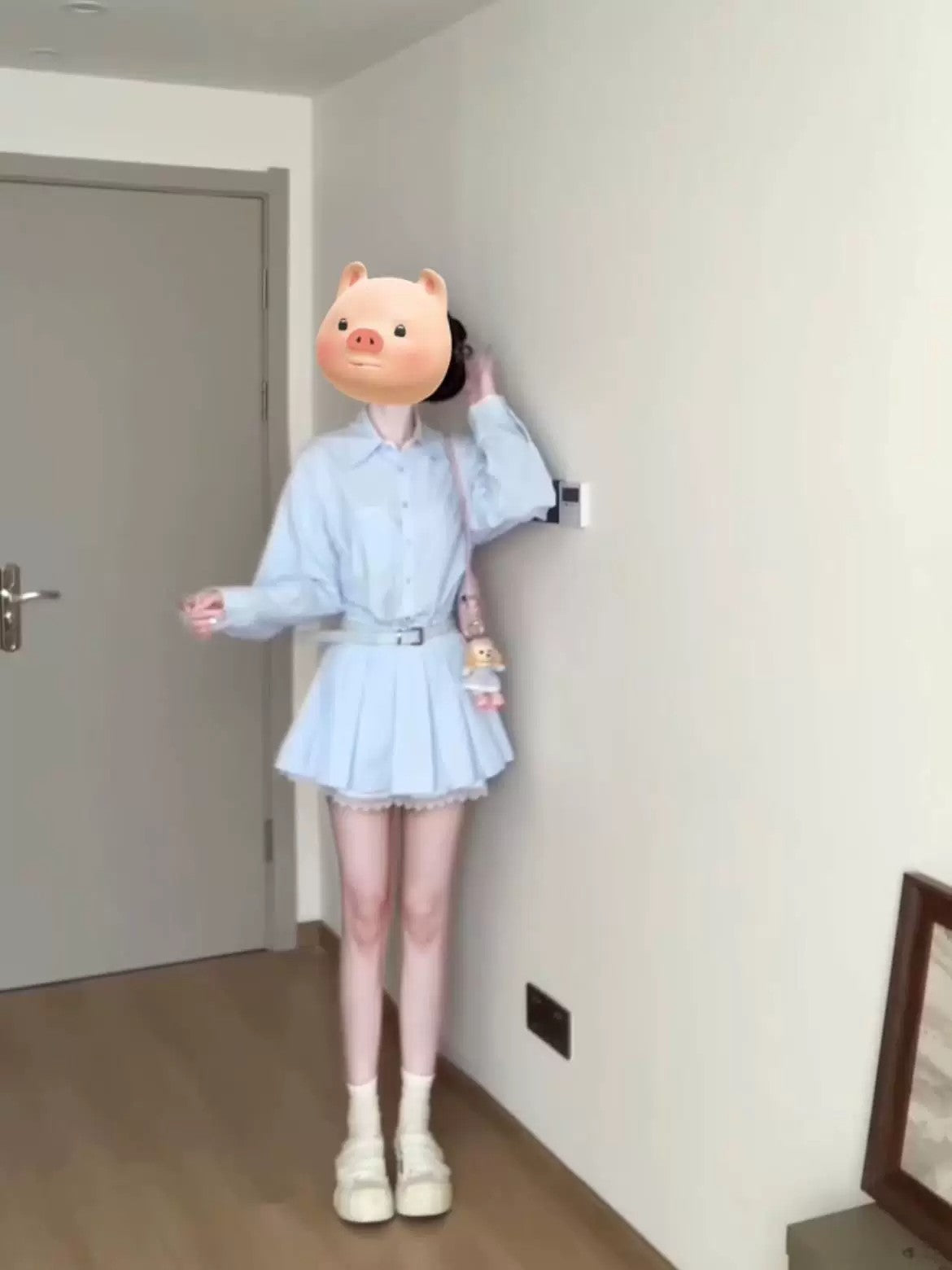 💕春夏小個子收腰有腰帶條紋襯衫連身裙