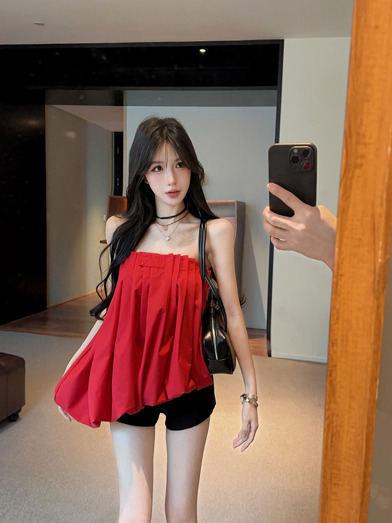 💕重工氛圍感澎澎抹胸襯衫上衣