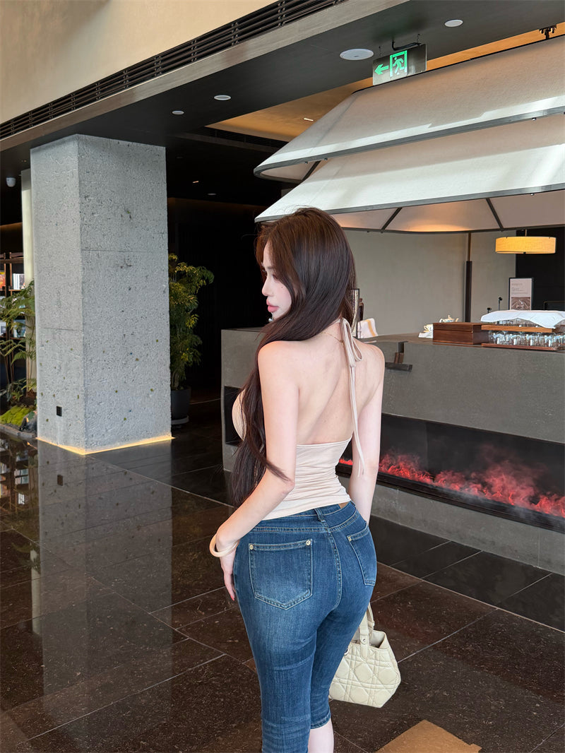 💕春夏掛脖抽繩可調節吊帶背心