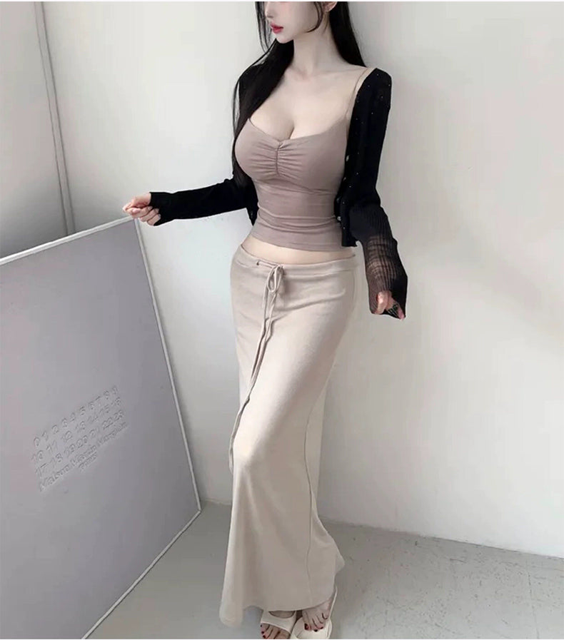 💕chic韓系垂墜感顯瘦低腰包臀魚尾半身裙