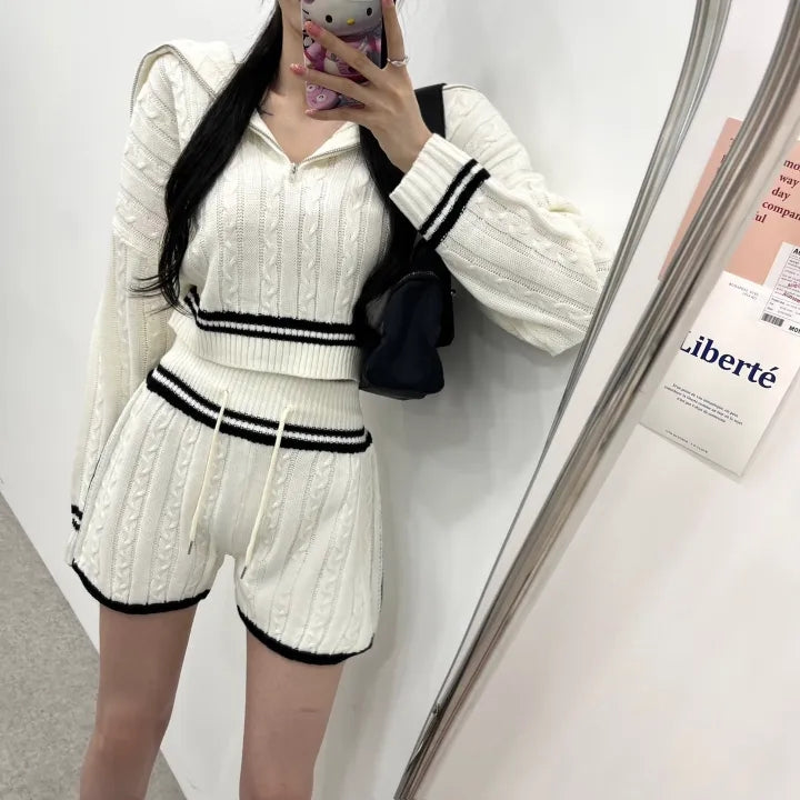 💕chic韓系秋冬簡約翻領毛衣兩件套