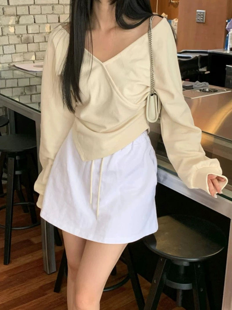 💕韓系露肩不規則休閒純色衛衣