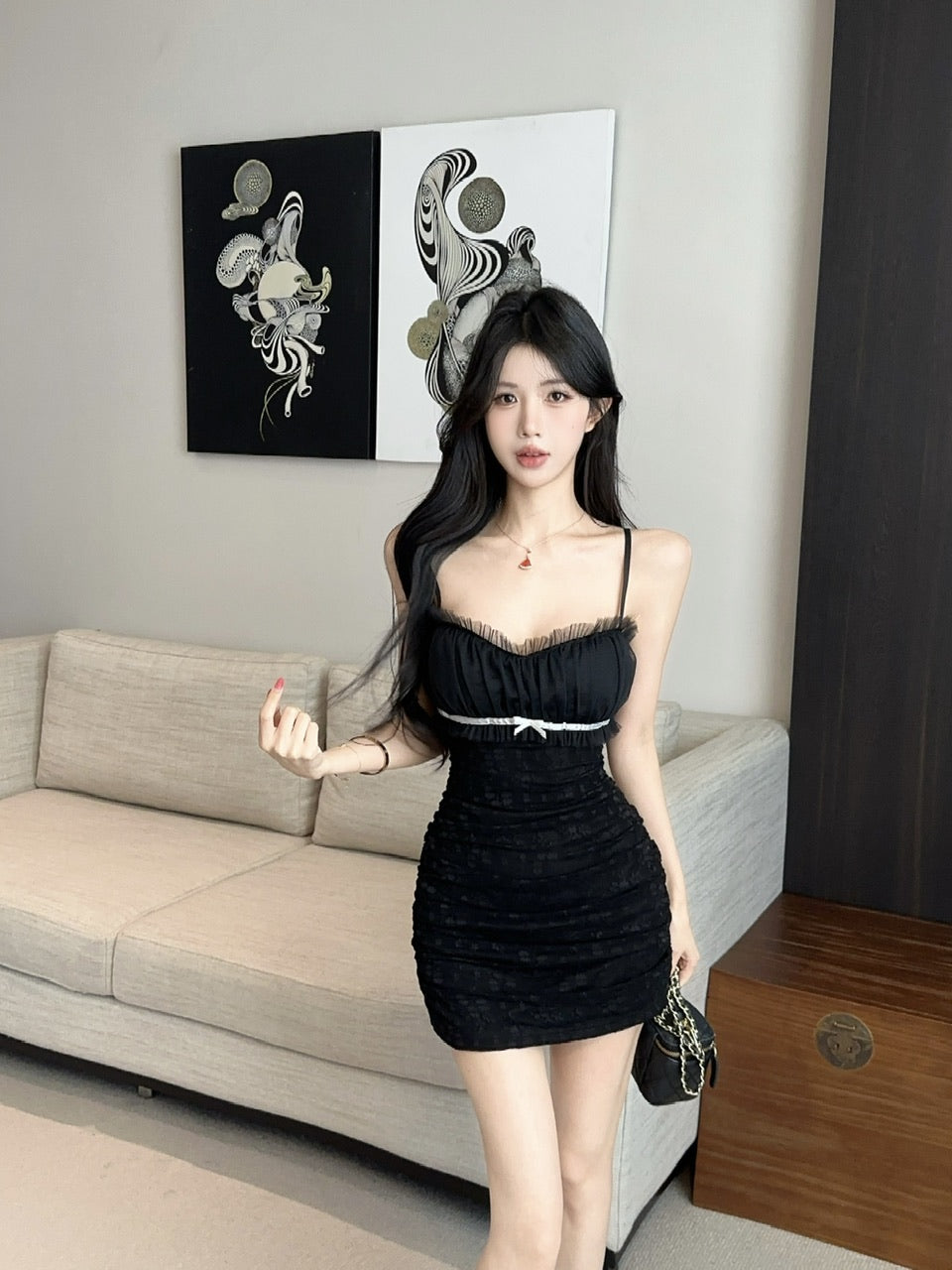 💕約會蕾絲短款吊帶溫柔連衣裙