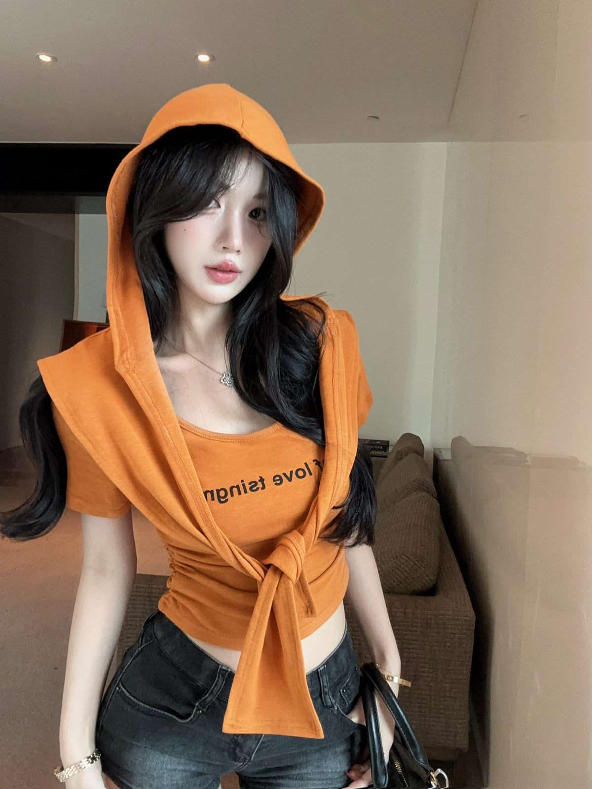 💕夏季時尚百搭圓領連帽披肩兩件套