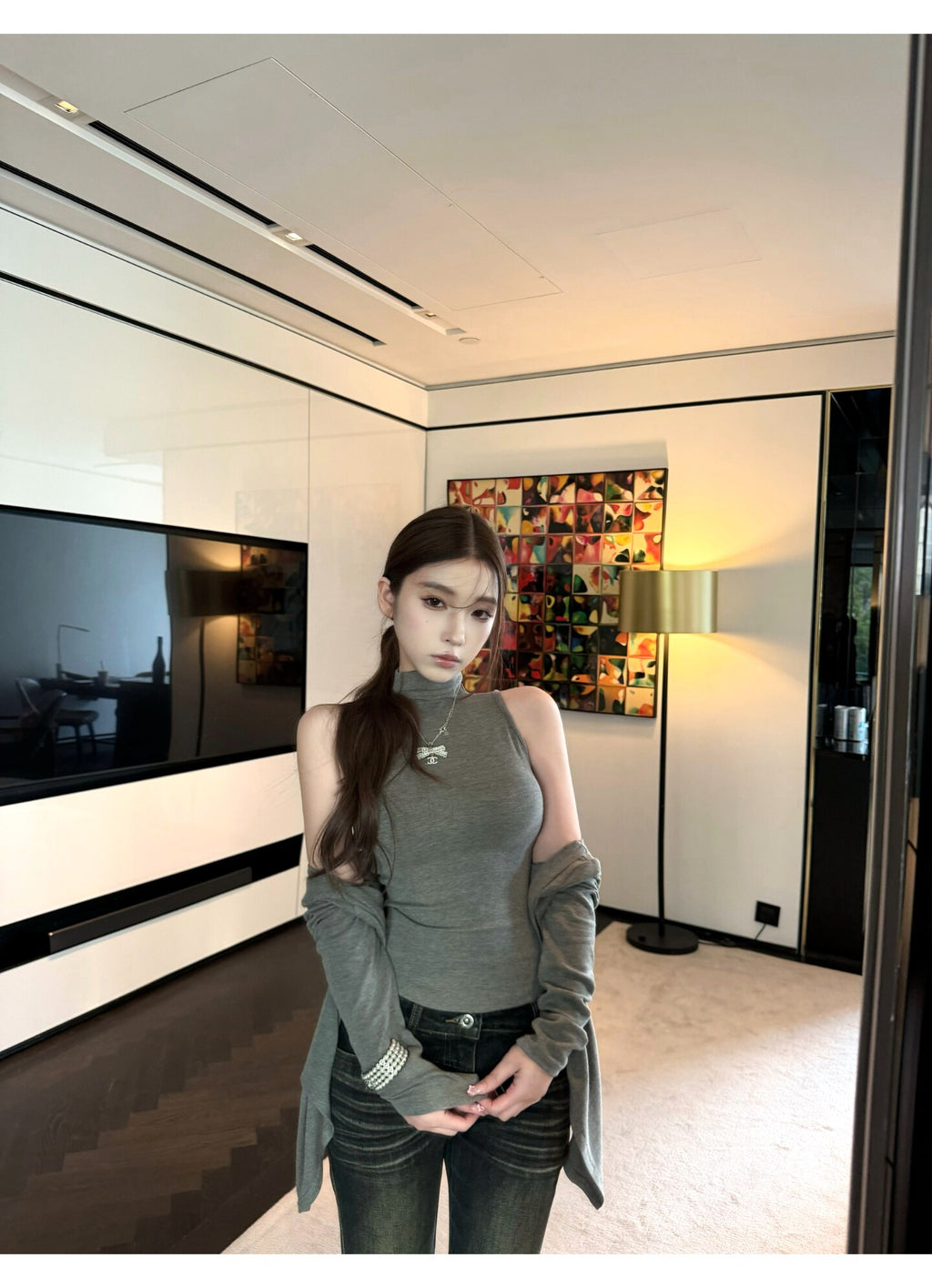💕溫柔奶氣無袖半高領針織背心+開衫兩件套