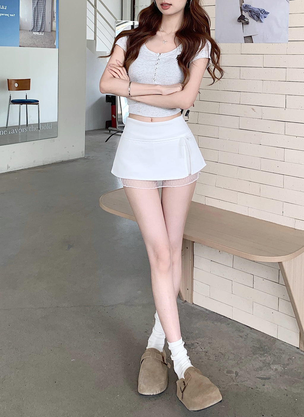 💕溫柔氣質蕾絲拼接開衩高腰A字短裙