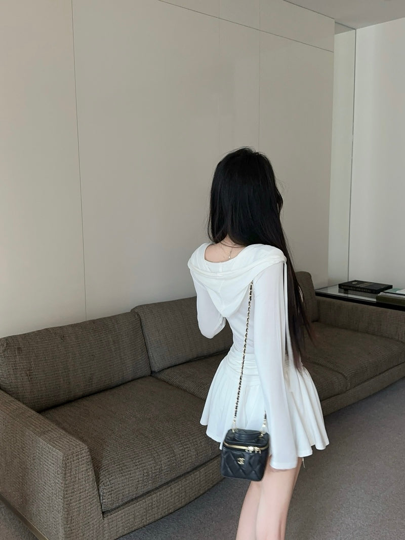💕白開水套裝輕薄連帽抽繩短裙
