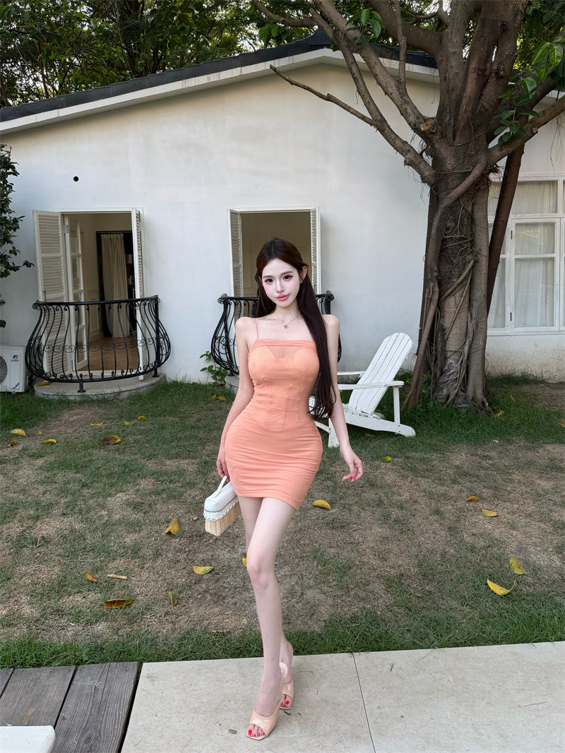 💕網紗微透甲魚骨包臀連衣裙